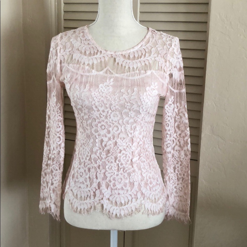 Soft pink beautiful long sleeve lace top XS